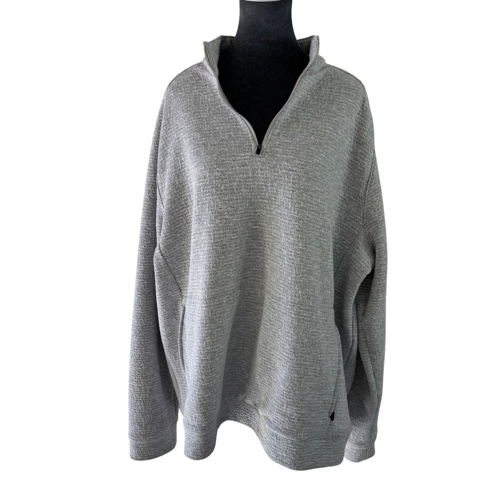 FLX Mens‎ XXL Quarter Zip Pullover Heather Gray Textured Sweatshirt Pockets